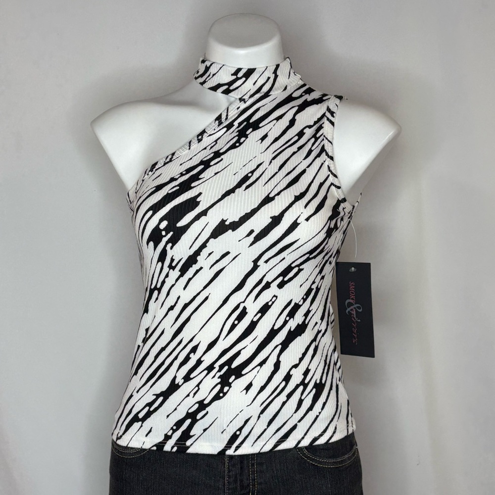Smoke & Mirrors - Choker Neck Asymmetrical Zebra Tank, Small